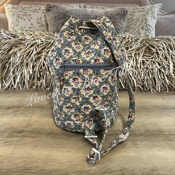 Vintage VERA BRADLEY Pastel Blue 1996 Backpack Sling USA Drawstring White Travel main image 5